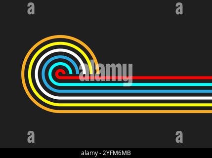 Vibrant Rainbow Lines on Dark Background, a Retro Design. Stock Vector