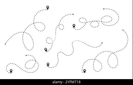 Abstract Map of Winding Paths and Destinations. Stock Vector