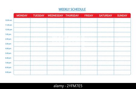 Blank Weekly Planner Template for Scheduling. Stock Vector