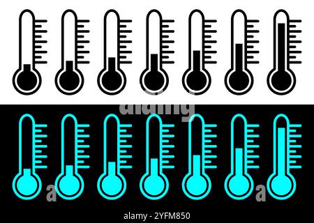Set of Thermometer Icons Showing Various Temperatures. Stock Vector