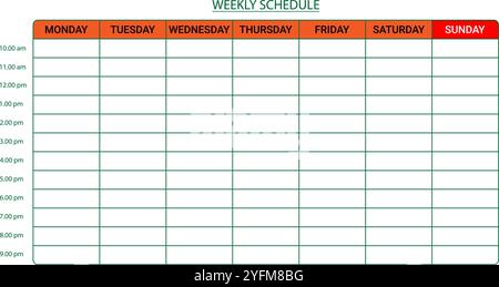 Blank Weekly Planner Template for Scheduling. Stock Vector