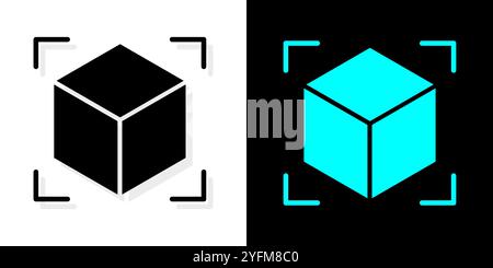 3D Cube Icon in Black and Turquoise. Stock Vector