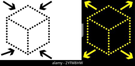 3D Cube with Directional Arrows, Black and Yellow. Stock Vector