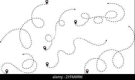 Abstract Map of Winding Paths and Destinations. Stock Vector