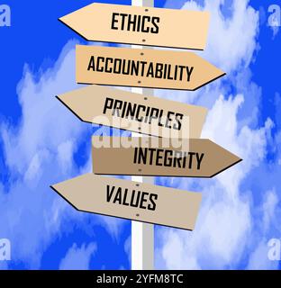 Decision-making based on ethics, accountability, principles, integrity, and values. Stock Vector