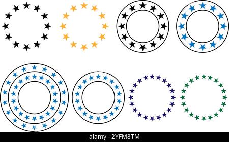 Stars in circle icons, stars in a round circular illustration. Star circles icon. Stock Vector