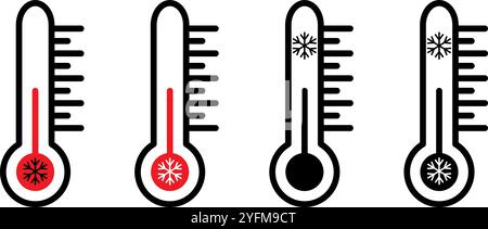 Simple graphic of low temperature with snowflake and thermometer. Stock Vector