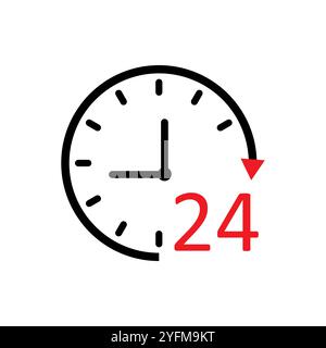 24-hour service clock icon, signifying continuous availability. Stock Vector