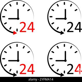 Four clocks showing 24-hour time display. Stock Vector