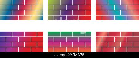 Six variations of brickwork patterns in black and white. Stock Vector