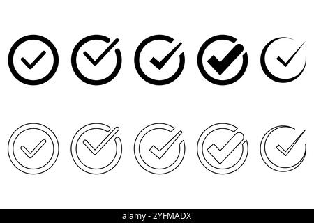 Set of Black and White Checkmark Icons. Stock Vector