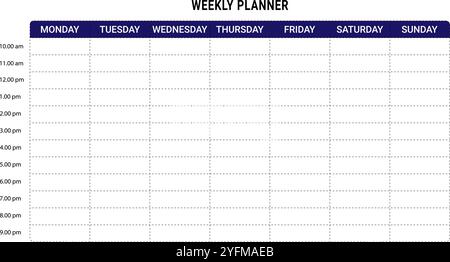 Blank Weekly Planner Template for Scheduling. Stock Vector