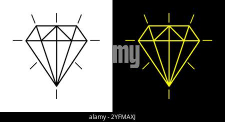 Simple Diamond Icon, Black and Yellow Variations. Stock Vector