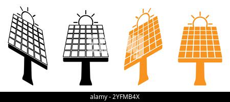 Three Solar Panel Icons in Black and Orange. Stock Vector