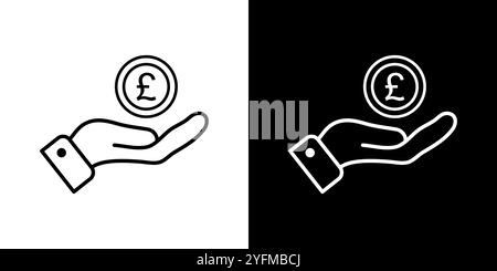 Hand Holding a British Pound Coin Icon. Stock Vector