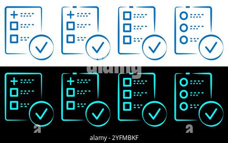 Set of Document Icons with Checkmarks and Crosses. Stock Vector
