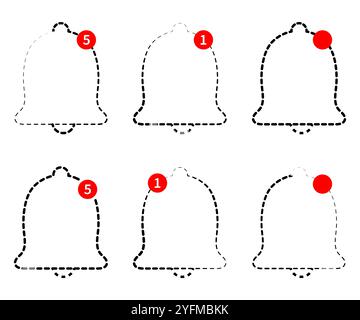 Notification Bell Icons with Different Colors and Numbered Alerts. Stock Vector