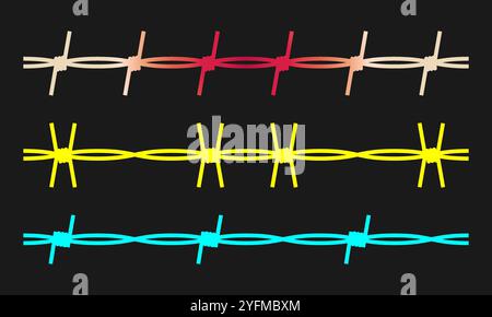 Colorful Barbed Wire Design on Black Background. Stock Vector