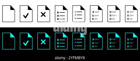 Set of Document Icons with Checkmarks and Crosses. Stock Vector