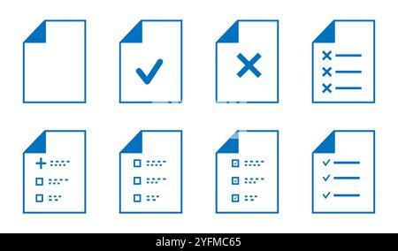 Set of Document Icons with Checkmarks and Crosses. Stock Vector