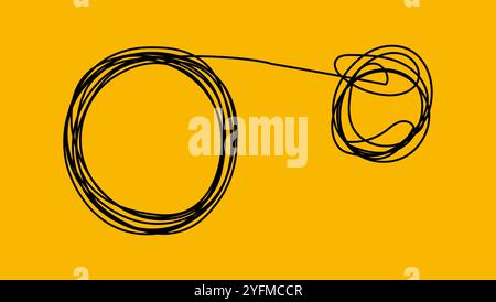 Tangle and untangle, psychotherapy and psychology concept problems solution vector line illustration. Stock Vector