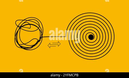 Tangle and untangle, psychotherapy and psychology concept problems solution vector line illustration. Stock Vector