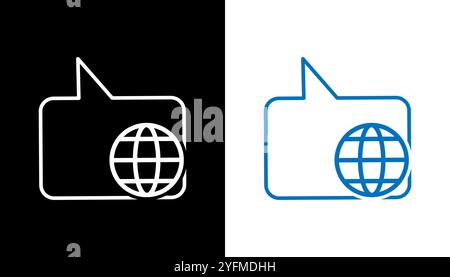 Dialogue icon, globe line icon. Earth globe in quote frame icon. Stock Vector