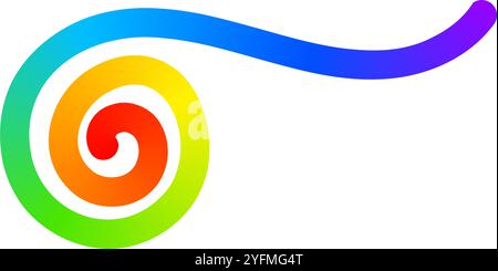 Rainbow colored spiral line isolated on white background. Cool colorful squiggle in spline style. Organic doodle figure with spectrum gradient effect. Vector illustration. Stock Vector