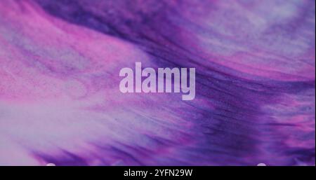 Violet spill. Lilac marble. Opaque paint with sparkling powder dissolving dye pigment. Spread of vibrant glitter enamel soft color transitions. Stock Photo