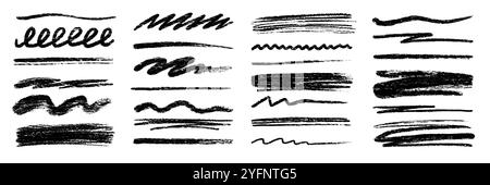 Crayon brush pencil stroke sketch underline. Crayon pencil line scribble chalk stroke. Vector hand drawn brush sketch element set for accent, texture emphasis paint. Scratch chalk vector illustration Stock Vector