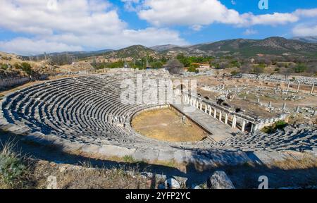 The ruins of Aphrodisias Ancient city (Afrodisias) in Turkey. The old city was named after Aphrodite, the Greek goddess. The ruins of the amphitheater Stock Photo