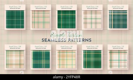 10 Seamless Simple Tartan Pattern. Traditional Scottish Texture. Fashionable Fabric. Textile Background Stock Vector