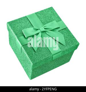 Green gift box isolated on white background Stock Photo