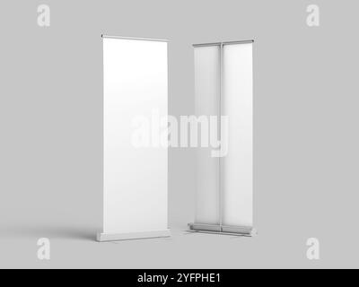 Blank Roll Up Banner Stand Mockup 3D Render Stock Photo