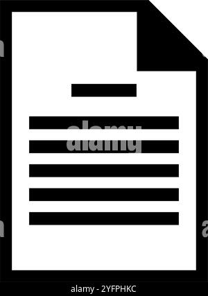 Black and white vector icon of a document with text lines. Stock Vector