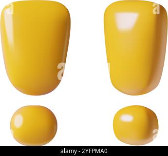 3d yellow exclamation marks three dimensional realistic plastic vector elements isolated on white Stock Vector