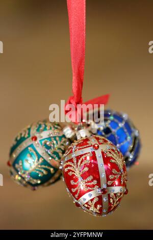 Closeup of multicolored dyed eggs for the traditional Easter celebration.  Easter is a Christian festival and cultural holiday commemorating the resur Stock Photo