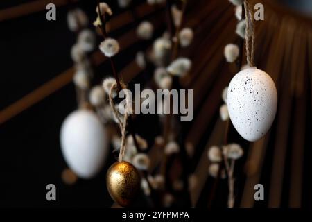 Closeup of multicolored dyed eggs for the traditional Easter celebration.  Vienna. Austria. Stock Photo
