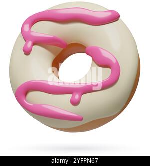 Realistic 3d sweet tasty donut with pink strawberry icing. Vector ...