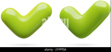 3d realistic green check mark icons set isolated on white background. Approvement, ok, positive sign Stock Vector
