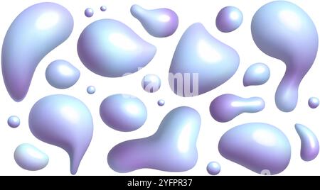 3D liquid gradient shapes render set metallic y2k abstract drops three dimensional vector elements Stock Vector