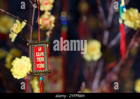 Chinese Lunar New Year. Yellow tree decorated for vietnamese Tet celebration. Stock Photo