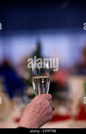 Christmas meal for seniors in the village hall. Christmas time. Stock Photo