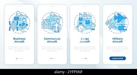 Aircraft categories types blue onboarding mobile app screen Stock Vector
