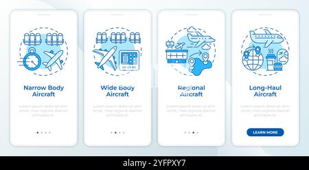 Aircraft types blue onboarding mobile app screen Stock Vector