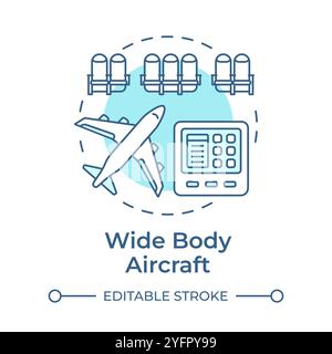 Wide body aircraft soft blue concept icon Stock Vector