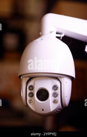 A blank white CCTV camera security  in a house.  An Giang Province. Mekong Delta, Vietnam. Stock Photo