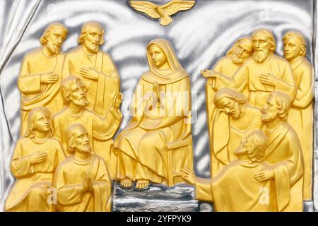 The descent of the Holy Spirit upon the Apostles and Virgin Mary. Pentecost. Stock Photo