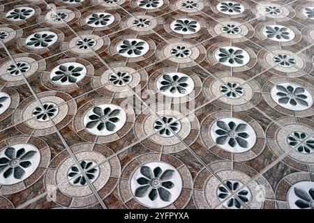 Long Quang Pagoda. Cement tile floor.  An Giang Province. Mekong Delta, Vietnam. Stock Photo