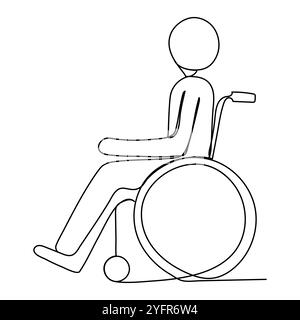 3 December world disability day poster with continuous line black drawing in minimalistic style, elderly man walking with help of crutches, calligraph Stock Vector